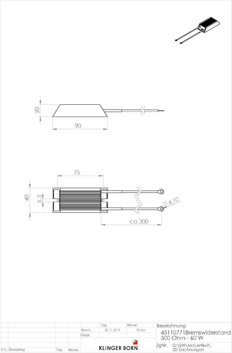 Bremswiderstand 500Ohm / 60W Parker Serie 650