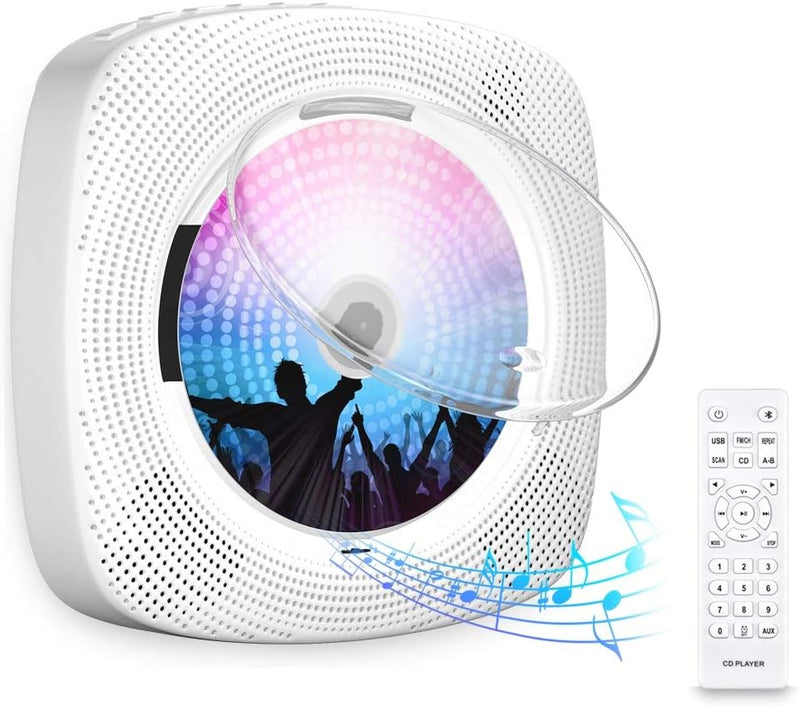Gueray CD-Player für Wandmontage mit Bluetooth HiFi Lautsprecher Fernbedienung LED-Display Unterstüt