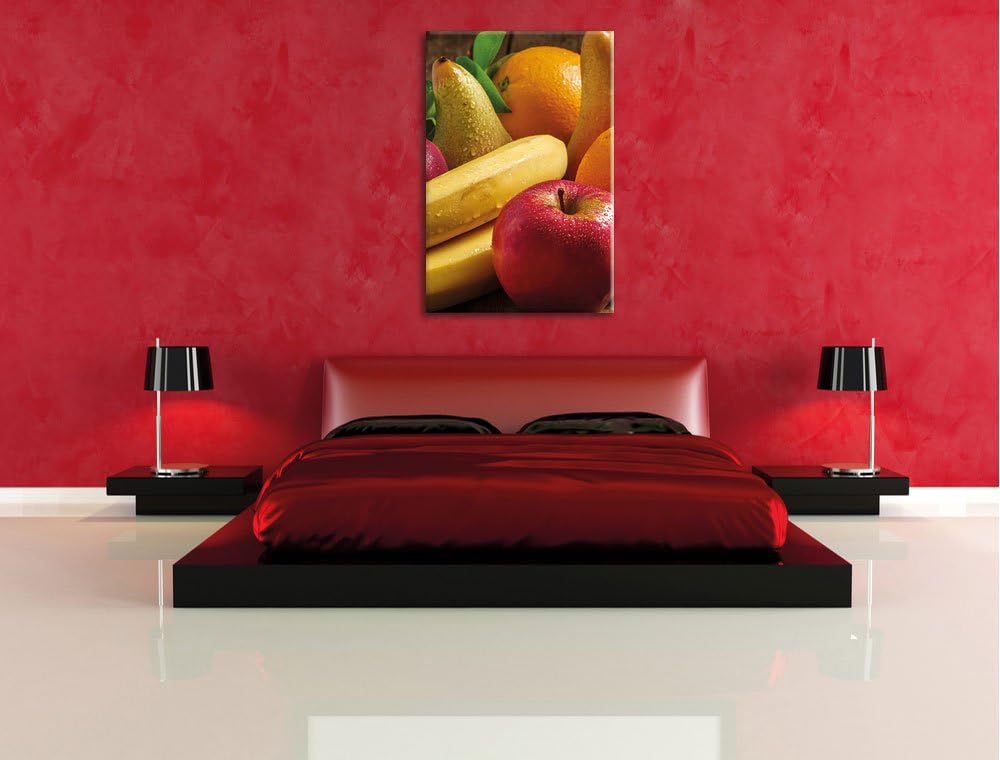 Pixxprint Obst Erdbeeren Kiwi Orangen als Leinwandbild/Grösse: 100x70 / Wandbild/Kunstdruck/fertig b