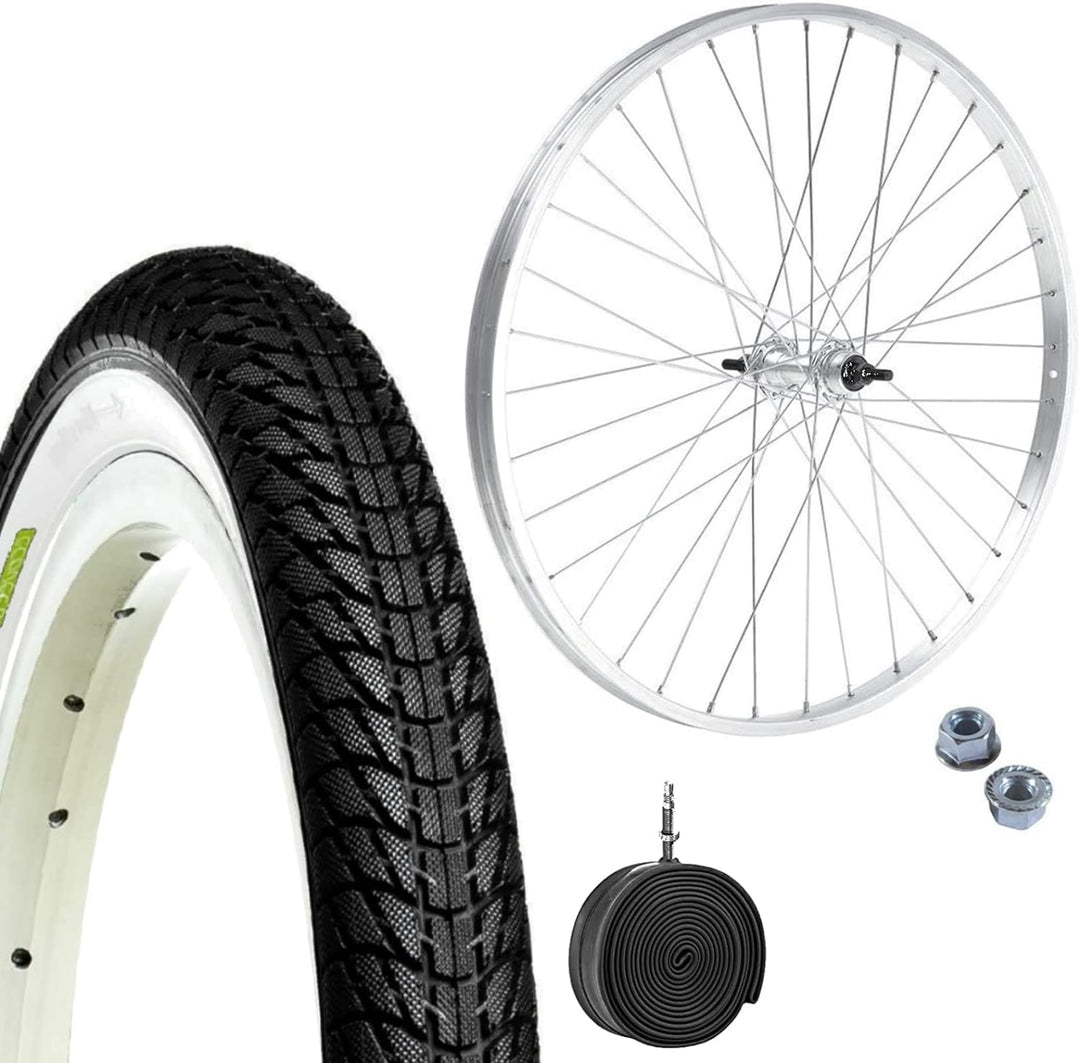 Felge Vorderrad 20 x 1,75 aus Aluminium + Reifen weiss schwarz 20 x 1,75 + Schlauch für Fahrräder Ep