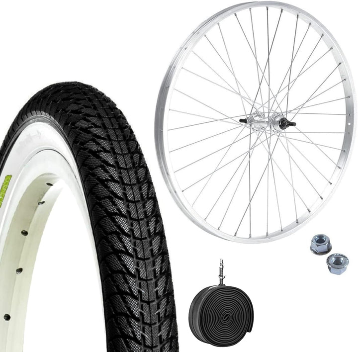 Felge Vorderrad 20 x 1,75 aus Aluminium + Reifen weiss schwarz 20 x 1,75 + Schlauch für Fahrräder Ep
