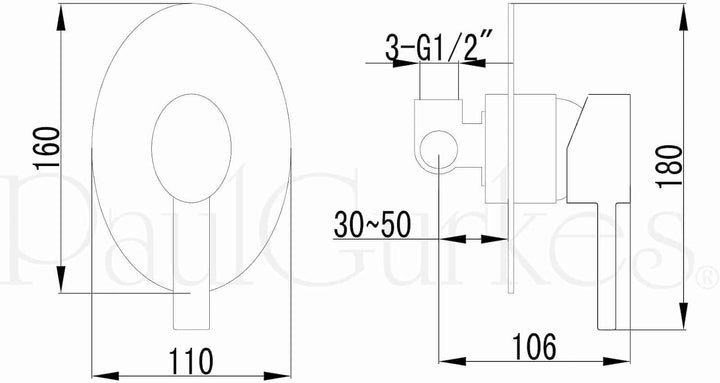 PaulGurkes Design Unterputzarmatur Duscharmatur oval Einhebelmischer