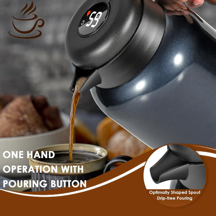 Dreamhigh® Thermoskanne 2L mit Teesieb, Isolierkanne mit Temperaturanzeige, gut abgedichtet Kaffeeka