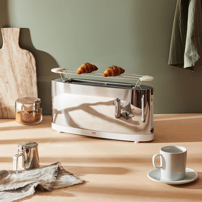 Alessi SG68 W Design Toaster mit Brötchenaufsatz, aus Edelstahl und PC, weiss