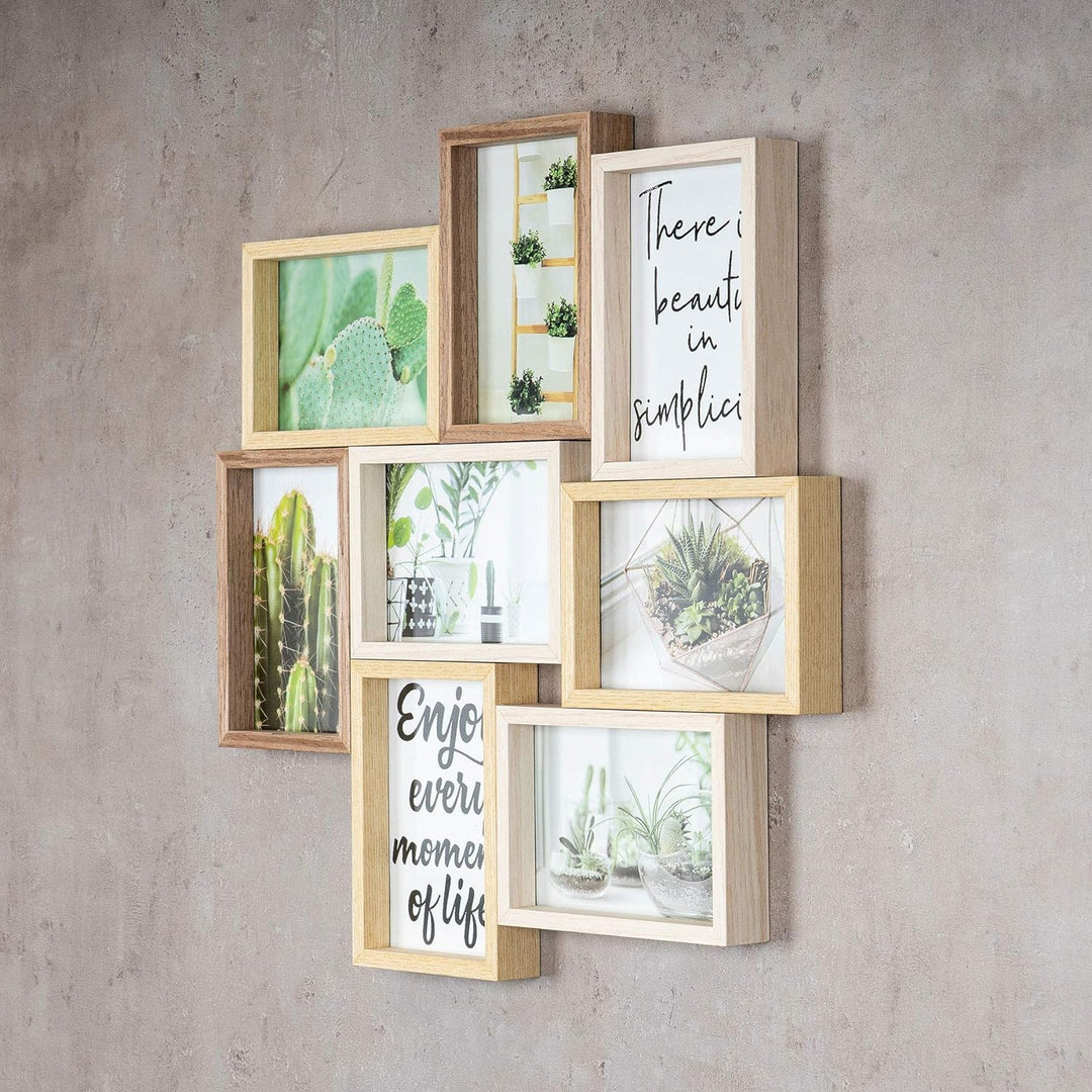 levandeo Bilderrahmen Collage B x H 44x44cm 8 Fotos 10x15cm Natur Eiche Holz Glas Galerie Fotorahmen
