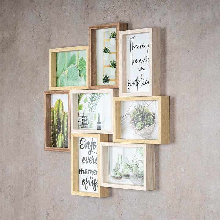 levandeo Bilderrahmen Collage B x H 44x44cm 8 Fotos 10x15cm Natur Eiche Holz Glas Galerie Fotorahmen