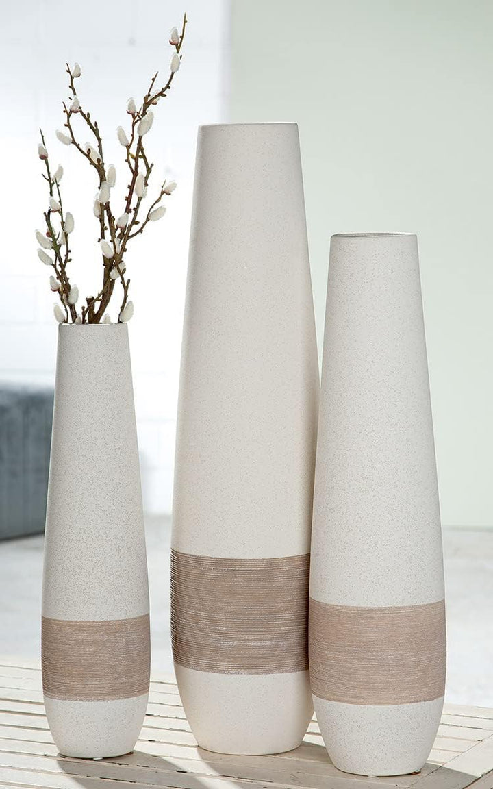 Gilde Deko grosse Vase XL Bodenvase aus Keramik - Deko Wohnzimmer - Farbe: Braun Creme Höhe 46 cm