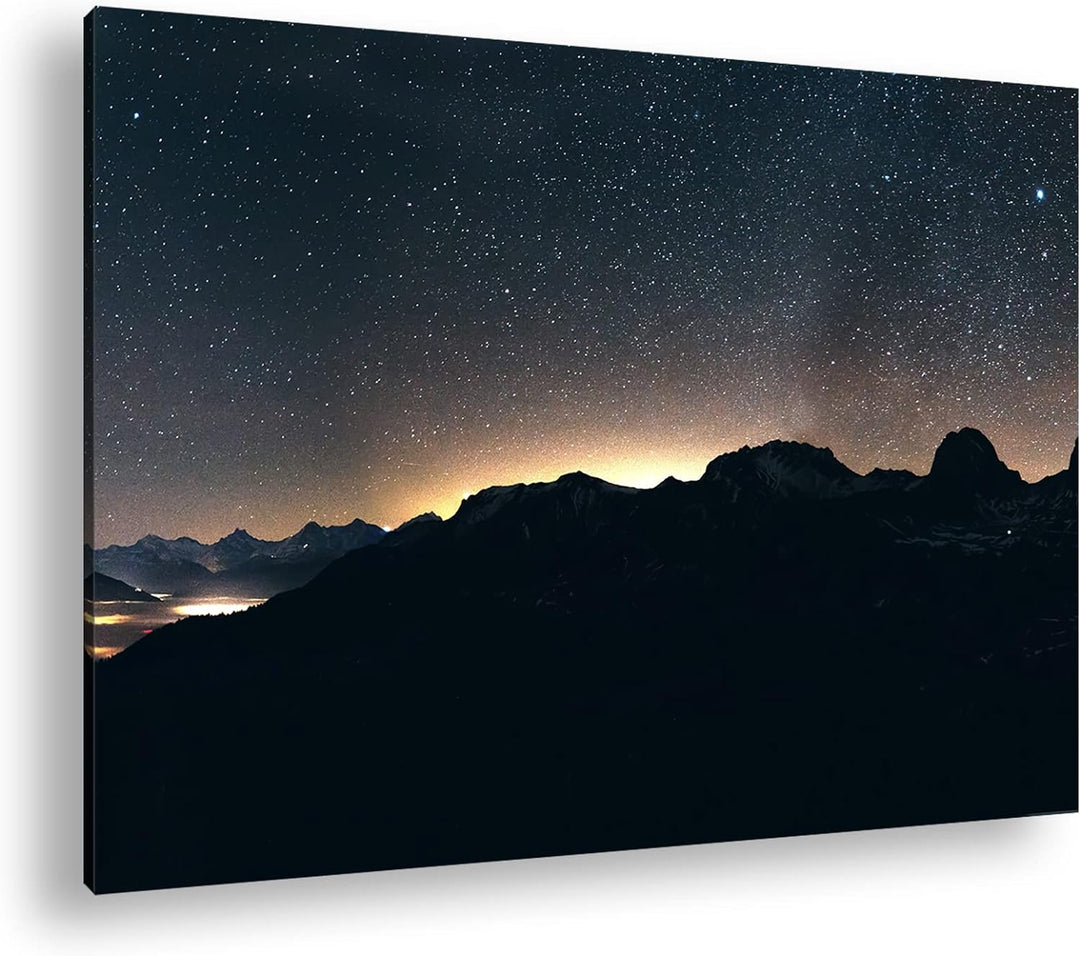 deyoli hellerleuchteter Nachthimmel Format: 100x70 als Leinwand, Motiv fertig gerahmt auf Echtholzra