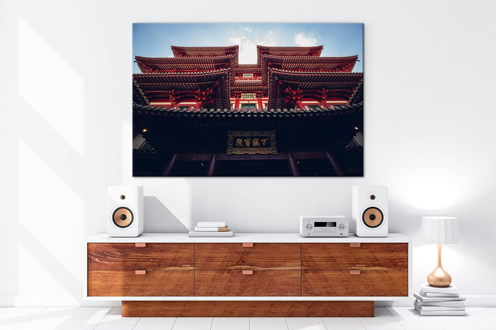 deyoli asiatischer Tempel Format: 100x70 als Leinwand, Motiv fertig gerahmt auf Echtholzrahmen, Hoch