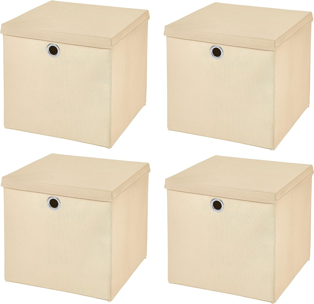StickandShine 4er Set Creme Faltbox 28 x 28 x 28 cm Aufbewahrungsbox faltbar mit Deckel, Creme