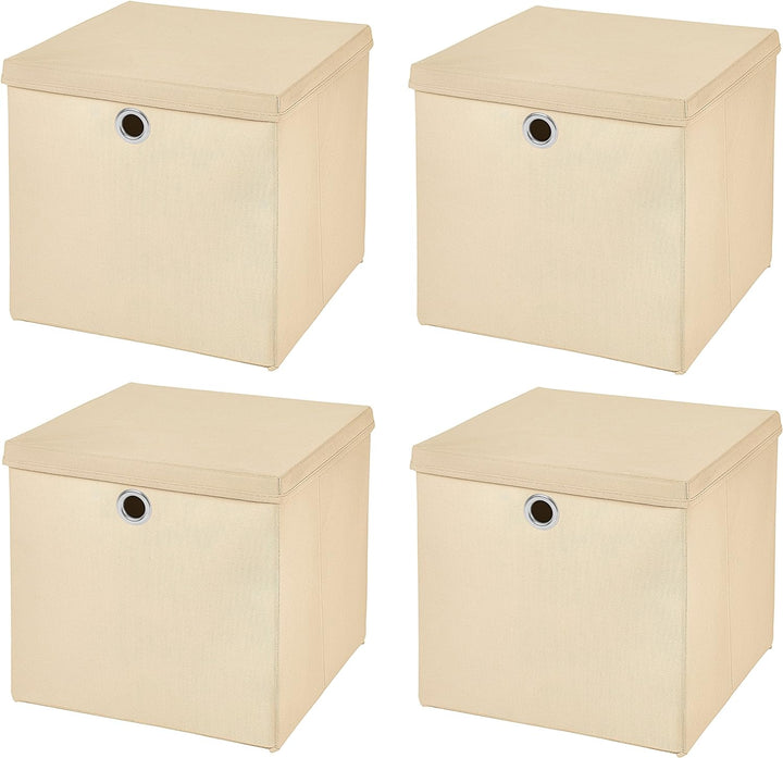 StickandShine 4er Set Creme Faltbox 28 x 28 x 28 cm Aufbewahrungsbox faltbar mit Deckel, Creme