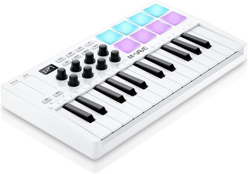 M-VAVE SMK-25 – 25-Tasten-USB-MIDI-Keyboard-Controller mit 8 hintergrundbeleuchteten Drum-Pads, Blue