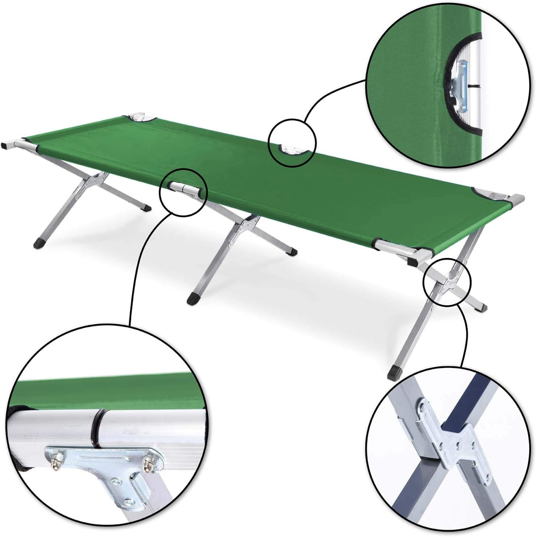 GOODS+GADGETS Faltbares Army Feldbett aus Aluminium - klappbares Campingbett & Gästebett Grün, Grün