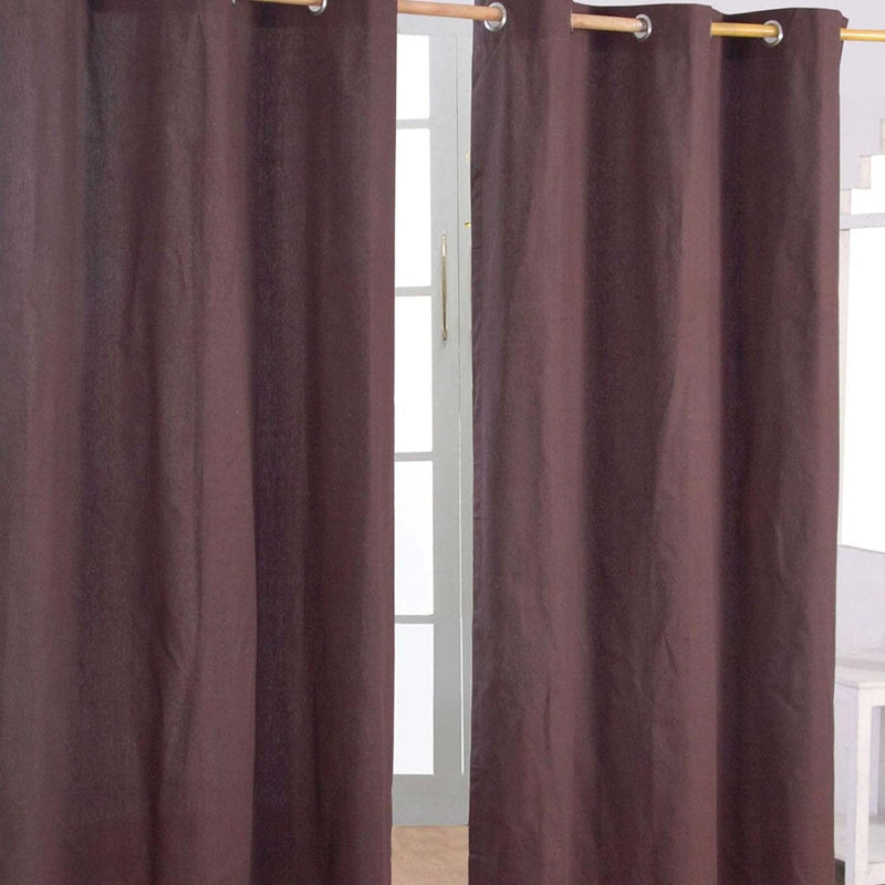 Homescapes 2er Set eifarbige Ösen Gardinen je B117 x L137 cm aus 100% Baumwolle, blickdichte Vorhäng