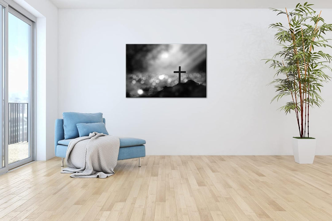 deyoli Christliches Kreuz Effekt: Schwarz&Weiss Format: 80x60 als Leinwandbild, Motiv fertig gerahmt