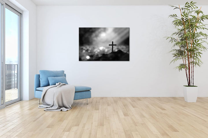 deyoli Christliches Kreuz Effekt: Schwarz&Weiss Format: 80x60 als Leinwandbild, Motiv fertig gerahmt