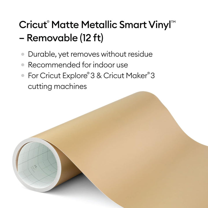 Cricut Smart Metallic Vinyl Abnehmbar | Champagner | 3,6 m | Selbstklebende Vinylrolle | Für die Ver