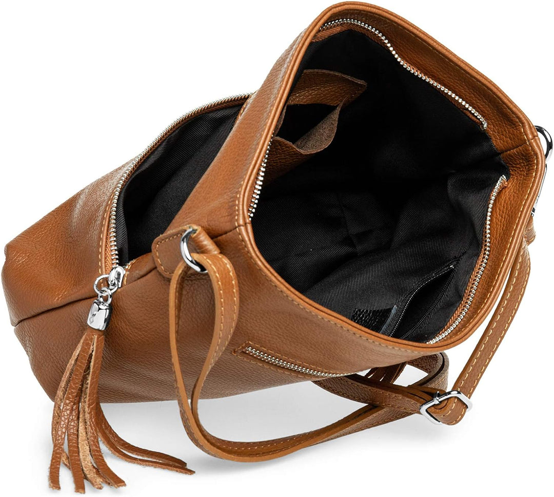 Caspar TL784 klassisch elegante Damen Leder Umhängetasche Einheitsgrösse Cognac, Einheitsgrösse Cogn