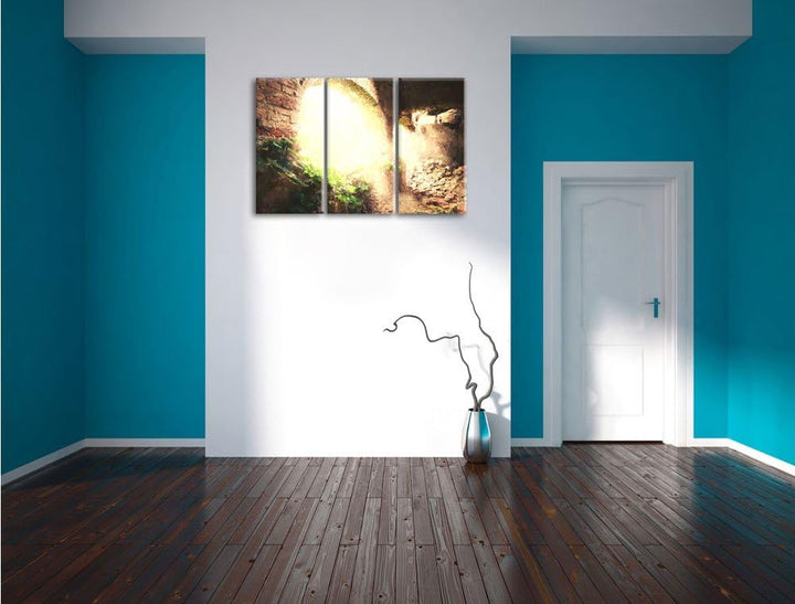 Pixxprint alte Ruine als Leinwandbild/Grösse: 3 Teilig (120x80) cm/Wandbild/Kunstdruck/fertig bespan