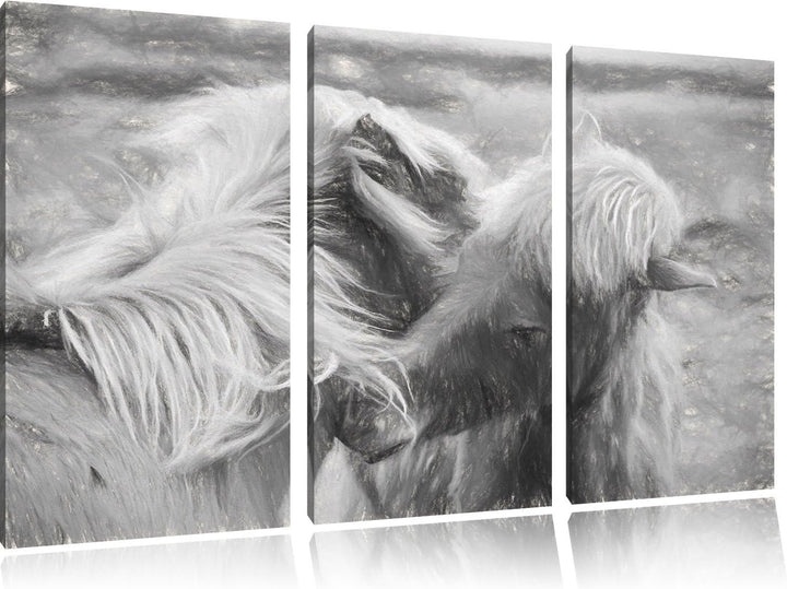 Pixxprint Islandpferde Pony Kunst / 3-Teilig/Gesamtmass 120cm Leinwandbild bespannt auf Holzrahmen/W