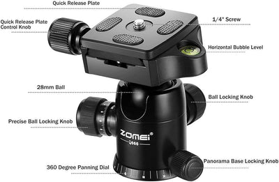 ZOMEI Q666 Aluminiumlegierung Kamera Stativ Leichtes Stativ Reisestativ Fotostativ Einbeinstativ mit