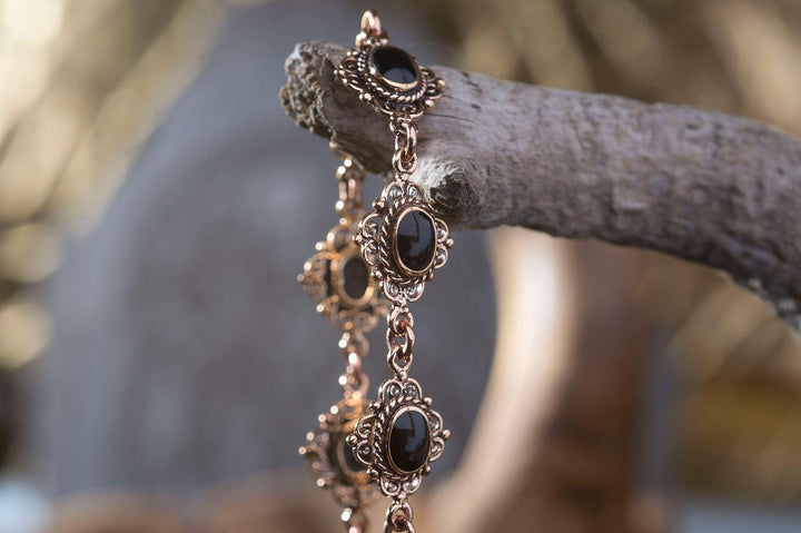 Windalf Mittelalter-Armkette MÉDIÉVALE 19 cm Schwarzer Onyx Armband Edle Bronze