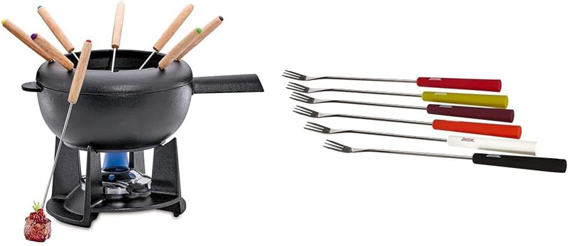 Spring Gusseisen Fondue Set schwarz | Ø 20 cm & 2890260606 Käsefondue-Gabeln Basic bunt 6 Stück, Ede