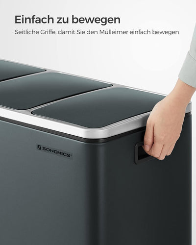 SONGMICS Mülleimer für die Mülltrennung mit 3 Säcken, 3 x 18 Liter, Mülleimer mit 3 Fächern, Deckel