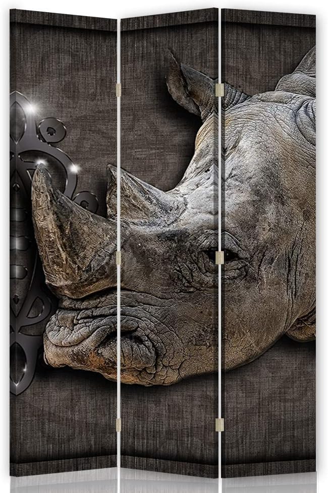 Trennwand 3 TLG Nashorn Bedruckt auf Leinwand beidseitig Abstratk Grau 110x175 cm Beidseitig 3 TLG 1
