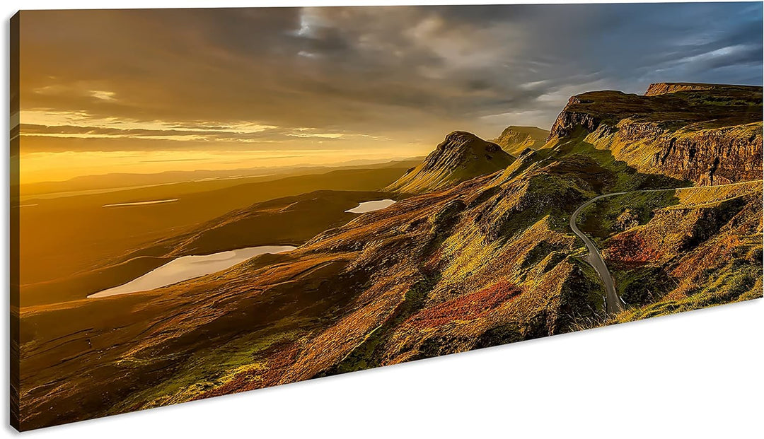 himmlische Landschaft in Schottland Panorama 100x50 cm als Leinwandbild, Motiv fertig gerahmt auf Ec