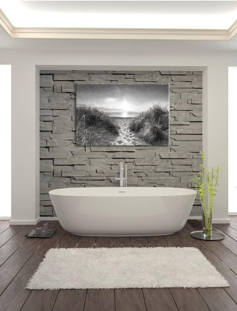 Pixxprint der Weg ins Meer Kunst / 100x70cm Leinwandbild bespannt auf Holzrahmen/Wandbild Kunstdruck