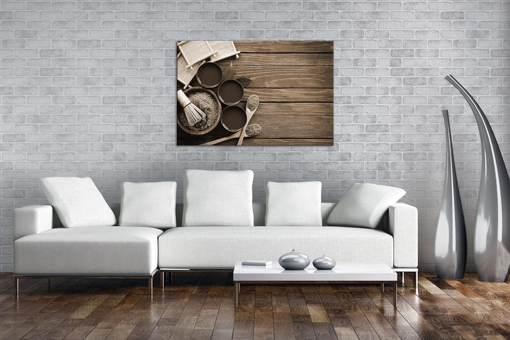 deyoli gesunder Matcha-Tee Effekt: Sepia, Format: 80x60 als Leinwandbild, Motiv fertig gerahmt auf E
