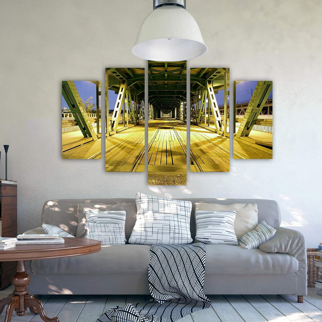 Feeby Leinwandbild Landschaft 5 TLG Bild Kunstdruck Architektur Lichter gelb 100x70 cm Leinwandbild