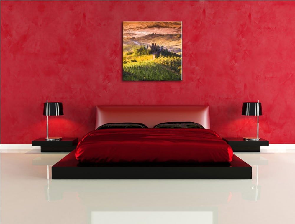 Pixxprint Toskana Landschaft mit Feldern als Leinwandbild/Grösse: 70x70 cm/Wandbild/Kunstdruck/ferti