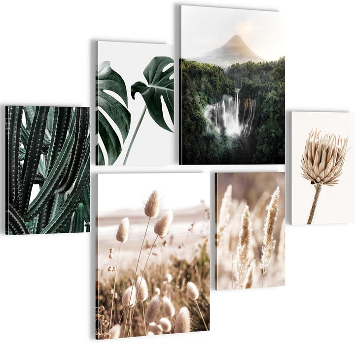 Novart Bilder Set - AUFHÄNGFERTIG - KEIN EXTRA RAHMEN BENÖTIGT - Boho Natur Modern Beige Grün - Wohn