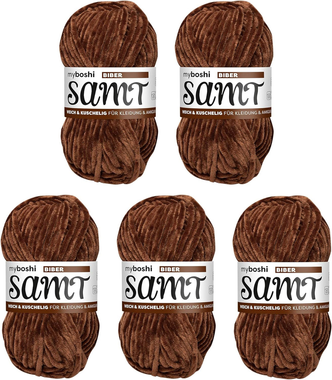 myboshi Samt, 100% Chenille-Garn, Braun - Biber, 100g, 100m, 5 Knäuel, Wolle zum Häkeln und Stricken