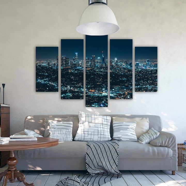 Feeby Leinwandbild Stadt City 5 TLG Bild Kunstdruck Landschaft Nacht blau 100x70 cm Leinwandbild 100