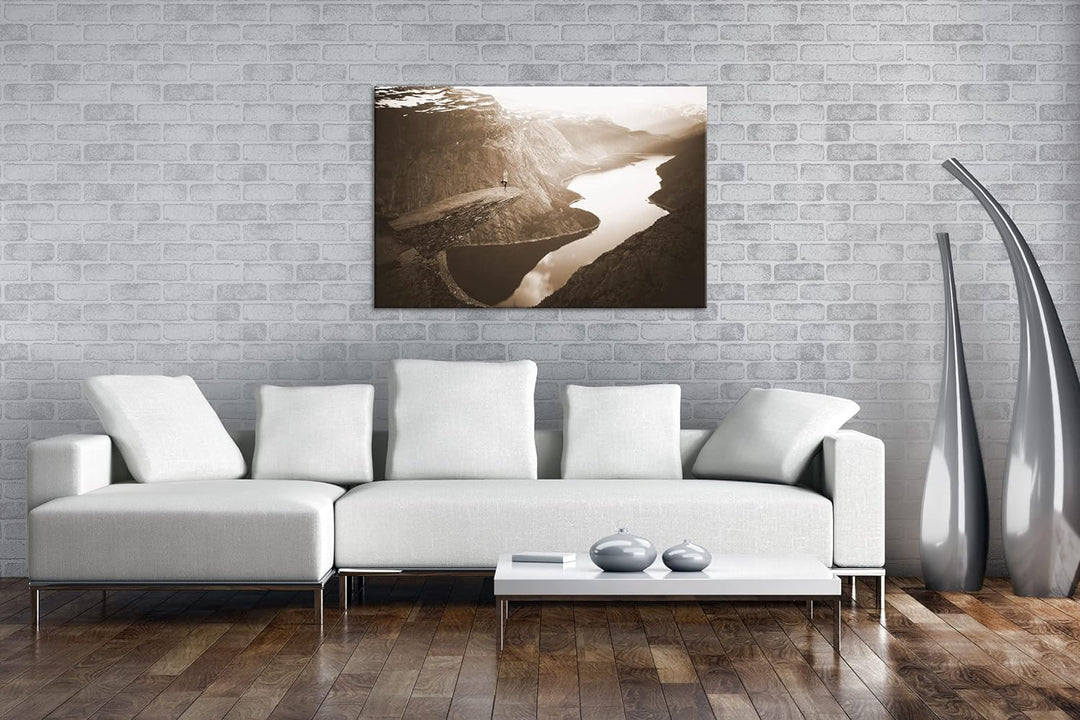 deyoli atemberaubende Aussicht eines Fjords Format: 80x60 als Leinwand, Effekt: Sepia, Motiv fertig