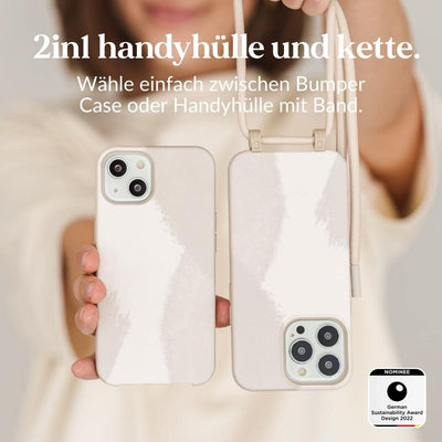 Woodcessories - Nachhaltige Handykette abnehmbar kompatibel mit iPhone 13 Pro Max Hülle mit Band wei