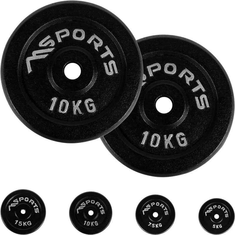 MSPORTS Hantelscheiben Paar Professional aus 100% Gusseisen 5-30 kg Hantel 2 x 10 kg - Schwarz, 2 x