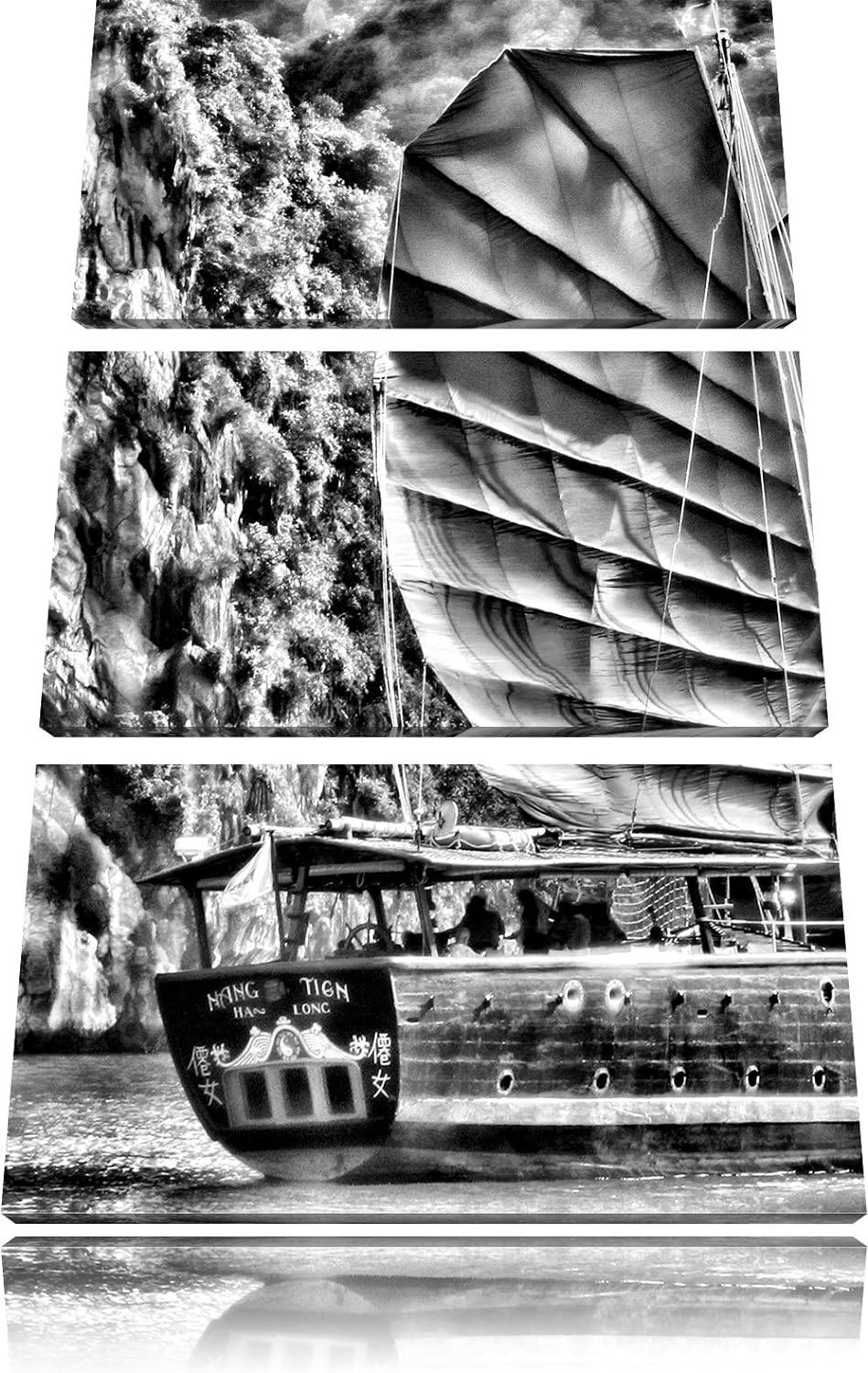 Pixxprint Segelschiff im Sonnenuntergang 3Teiler 120x80 cm Leinwandbild Wandbild Kunstdruck