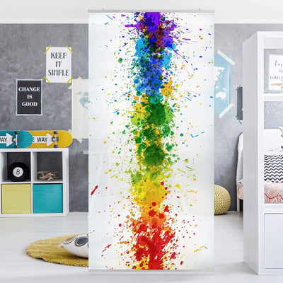 Raumteiler Kinderzimmer Rainbow Splatter 250x120cm inkl. transparenter Halterung, inkl. transparente