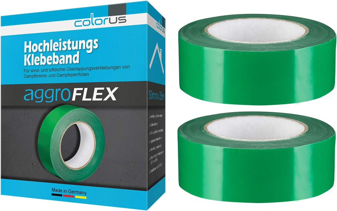 2 x Colorus Dampfsperrklebeband aggressiv klebend 50 mm x 25 m | Folienklebeband für Dampfbremse | D