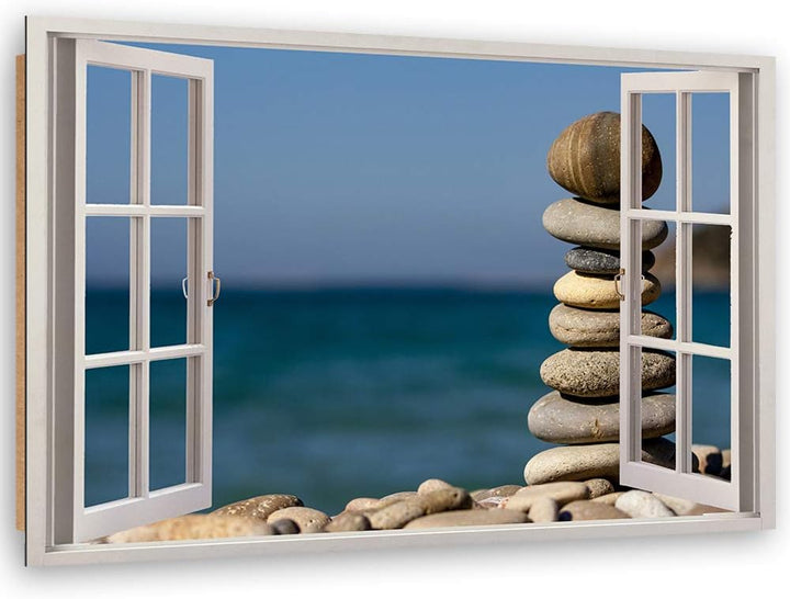 Wanddeko Steine Kunst modern Bilder 3D Illusion Blau 90x60 cm Deko Paneel 90x60 cm Blau_g, Deko Pane