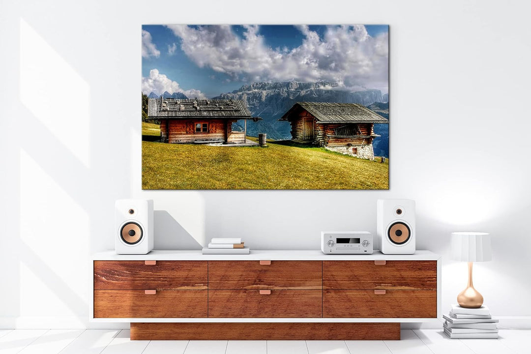 deyoli Alpen Holzhütten Format: 80x60 als Leinwandbild, Motiv fertig gerahmt auf Echtholzrahmen, Hoc