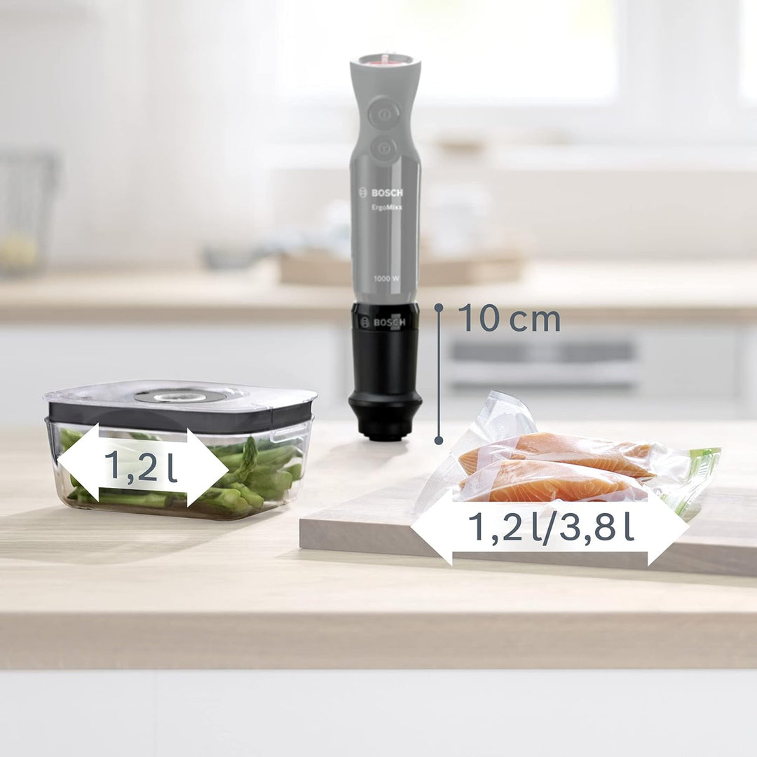 Bosch Vakuum-Frischhalteset MSZV6FSG1, Vakuumpumpe, 1,2l Vakuum-Glasbehälter, Vakuum-Zipperbeutel (