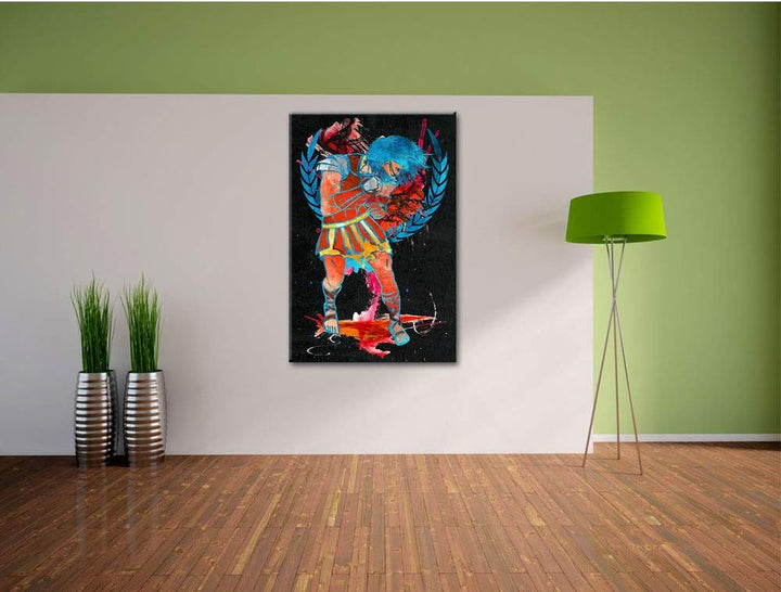 Dark Roman Combat black Leinwand, XXL riesige Bilder fertig gerahmt mit Keilrahmen, Kunstdruck auf W