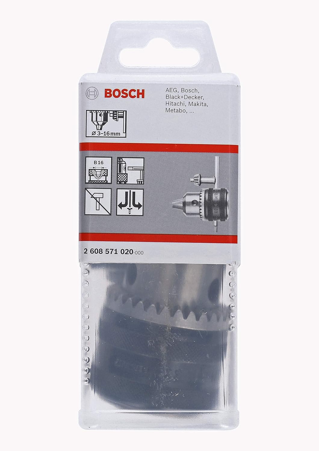 Bosch Professional Zahnkranzbohrfutter (Spannbereich 3 - 16 mm, Aufnahme B-16, Rechts- und Linkslauf