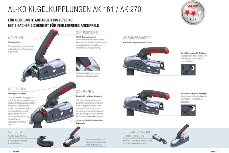 AL-KO AK 161-50mm Kugelkupplung gebremste Anhänger bis 1.7kg inkl. Soft Dock