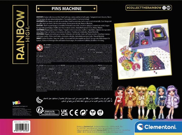 CLEMENTONI 18726 Rainbow High – Pins Machine – Set zum Erstellen von personalisierten Broschen, krea